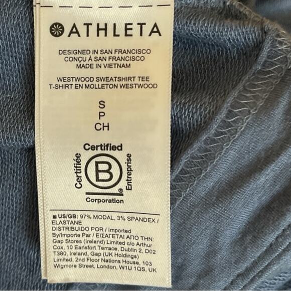 Athleta Blue Westwood Sweatshirt Tee V Neck Boxy Oversized Size Small - Picture 8 of 10